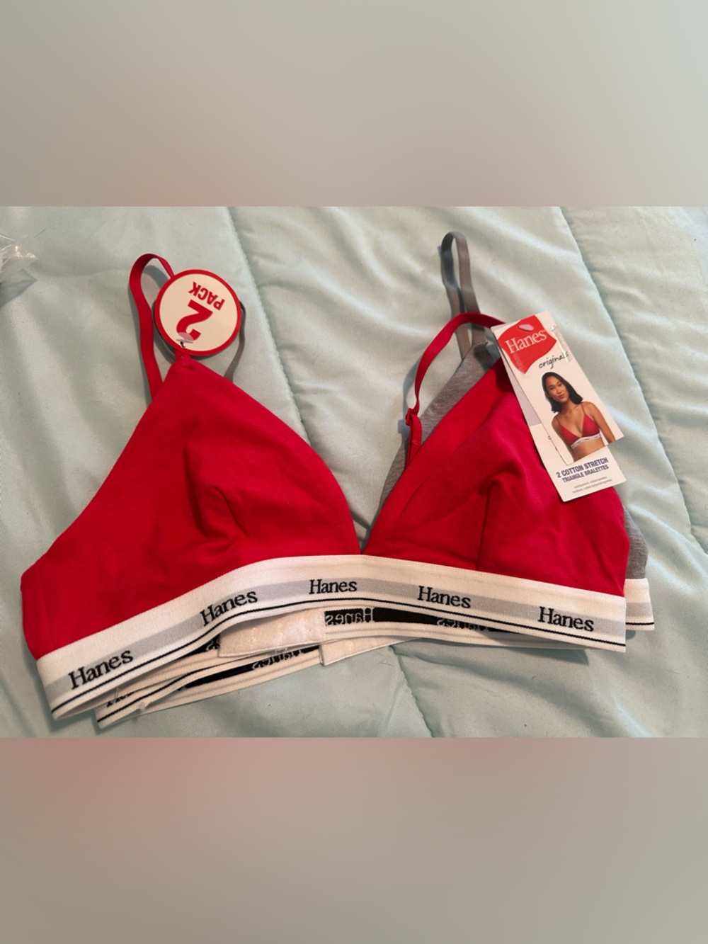 Hanes Cotton Stretch Triangle Bralette 2 Pack